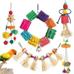Bird Swing Toys, 5 Colorful Hanging Loofah Toys Bird Toys for Small to Medium
